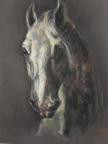Pittura intitolato "Tête de cheval" da Michèle Lescuyer, Opera d'arte originale