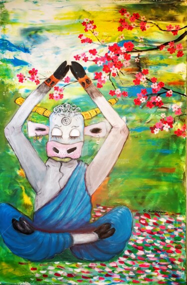 Painting titled "Joga Lotus-Sitz 80x…" by Cäcilia Schlapper, Original Artwork, Acrylic Mounted on Wood Stretcher frame