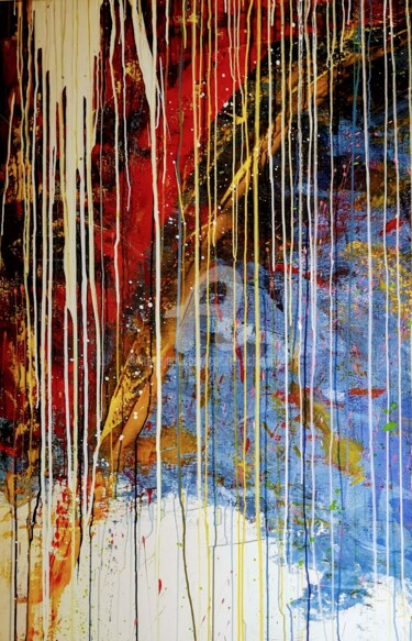 Ζωγραφική με τίτλο ""falling stripes" 9…" από Cäcilia Schlapper, Αυθεντικά έργα τέχνης, Ακρυλικό Τοποθετήθηκε στο Ξύλινο φορ…