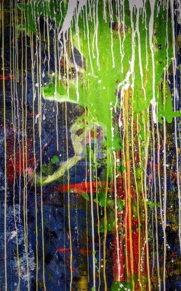Schilderij getiteld "falling Stripes gro…" door Cäcilia Schlapper, Origineel Kunstwerk, Acryl Gemonteerd op Frame voor houte…