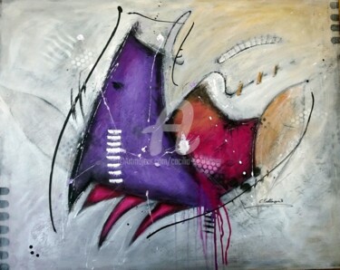 Painting titled "Lila Schuh Acryl/LW…" by Cäcilia Schlapper, Original Artwork, Acrylic Mounted on Wood Stretcher frame