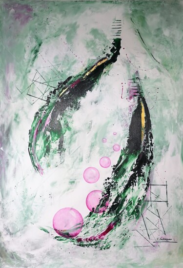Malerei mit dem Titel "Bubbles pink Acryl/…" von Cäcilia Schlapper, Original-Kunstwerk, Acryl Auf Keilrahmen aus Holz montie…