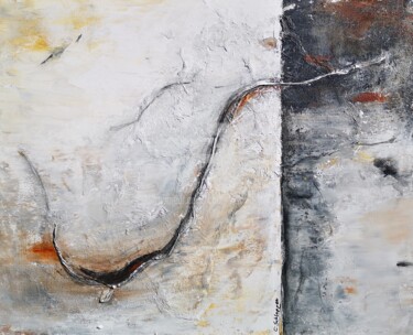 Painting titled "Weißer Faden 80x100…" by Cäcilia Schlapper, Original Artwork, Acrylic Mounted on Wood Stretcher frame