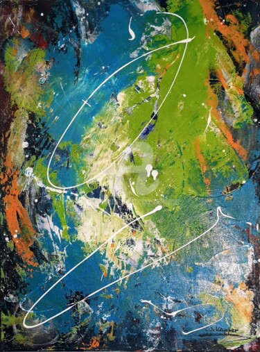 Malerei mit dem Titel ""Farbskala" grün bl…" von Cäcilia Schlapper, Original-Kunstwerk, Acryl Auf Keilrahmen aus Holz montie…