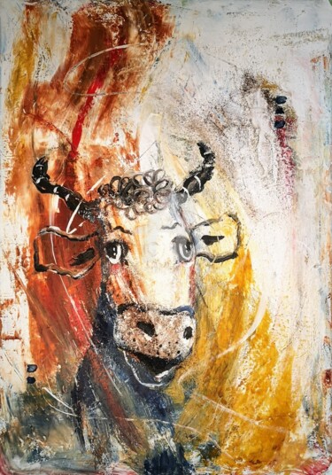 Painting titled "Kuhli-Muh "Senta" 7…" by Cäcilia Schlapper, Original Artwork, Acrylic Mounted on Wood Stretcher frame