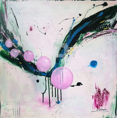Malerei mit dem Titel "Bubbles pink-blau A…" von Cäcilia Schlapper, Original-Kunstwerk, Acryl Auf Keilrahmen aus Holz montie…
