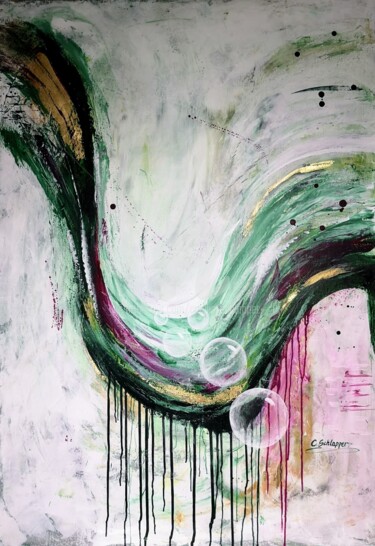 Картина под названием ""Bubbles" white 100…" - Cäcilia Schlapper, Подлинное произведение искусства, Акрил Установлен на Дере…