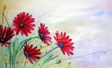 Painting titled "Wildblumen pink Acr…" by Cäcilia Schlapper, Original Artwork, Acrylic Mounted on Wood Stretcher frame