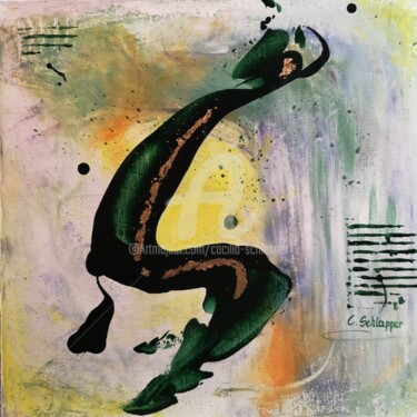 Картина под названием "Nuovo  green-gold A…" - Cäcilia Schlapper, Подлинное произведение искусства, Акрил Установлен на Дере…