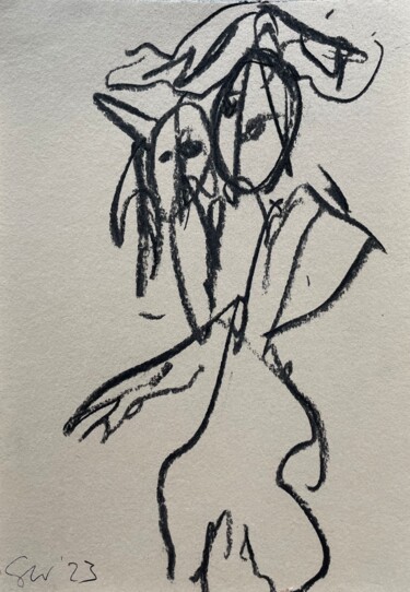 Disegno intitolato "Passers-By (Mother…" da Cäcilie Von Manal, Opera d'arte originale, Carbone