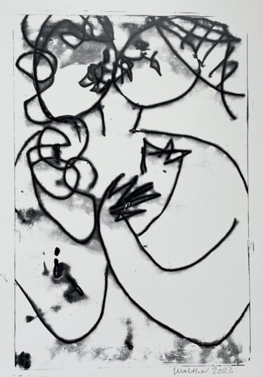 Prenten & gravures getiteld "Lovers (V)" door Cäcilie Von Manal, Origineel Kunstwerk, Monotype