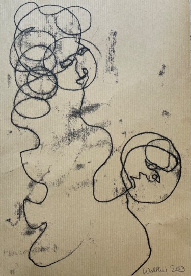 Prenten & gravures getiteld "Young Woman With Ch…" door Cäcilie Von Manal, Origineel Kunstwerk, Monotype