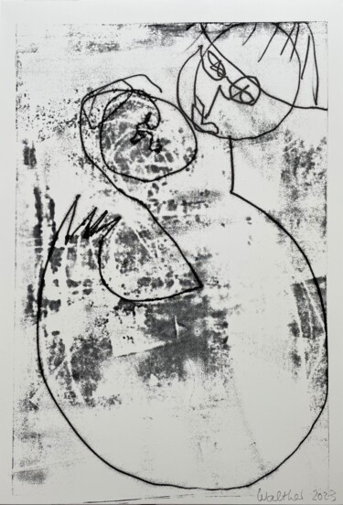 Gravures & estampes intitulée "Young Man Holding H…" par Cäcilie Von Manal, Œuvre d'art originale, Monotype