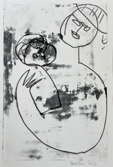 Druckgrafik mit dem Titel "Young Man Holding H…" von Cäcilie Von Manal, Original-Kunstwerk, Monotypie