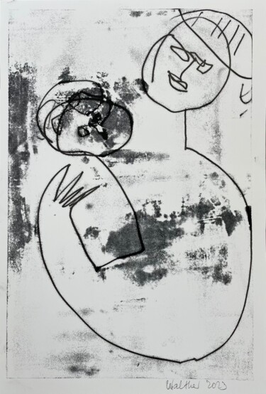 Gravures & estampes intitulée "Young Man Holding H…" par Cäcilie Von Manal, Œuvre d'art originale, Monotype