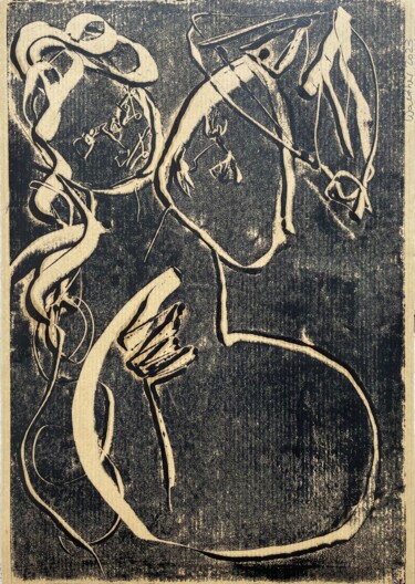 Gravures & estampes intitulée "Dancing Cheek To Ch…" par Cäcilie Von Manal, Œuvre d'art originale, Monotype