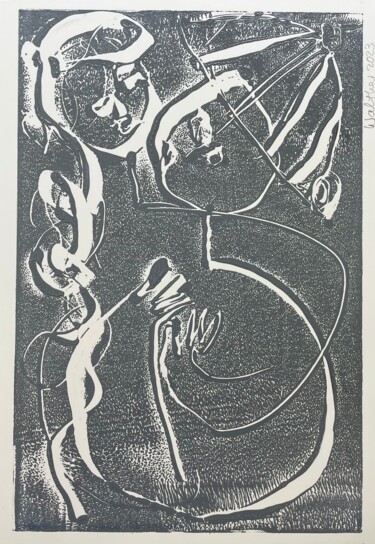 Gravures & estampes intitulée "Dancing Cheek To Ch…" par Cäcilie Von Manal, Œuvre d'art originale, Monotype