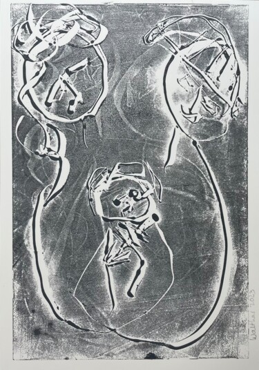 Printmaking titled "Couple Holding Thei…" by Cäcilie Von Manal, Original Artwork, Monotype