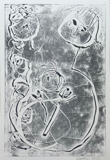 Gravures & estampes intitulée "Couple Holding Thei…" par Cäcilie Von Manal, Œuvre d'art originale, Monotype