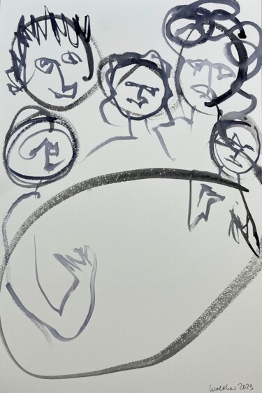 绘画 标题为“Family Of Five At D…” 由Cäcilie Von Manal, 原创艺术品, 水彩
