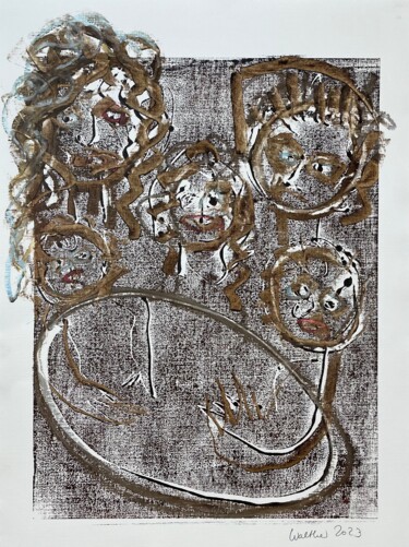 Prenten & gravures getiteld "Family Of Five At D…" door Cäcilie Von Manal, Origineel Kunstwerk, Monotype