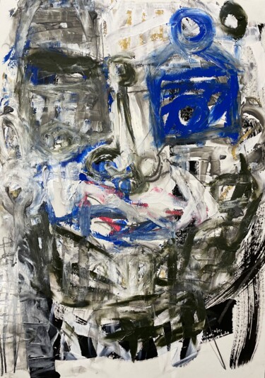 Malerei mit dem Titel "Head of Salman Rush…" von Cäcilie Von Manal, Original-Kunstwerk, Acryl