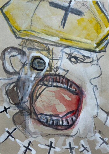 Painting titled "Screaming Pope With…" by Cäcilie Von Manal, Original Artwork, Graphite