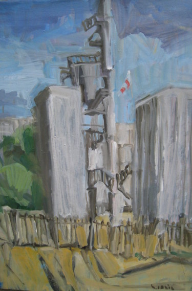 Painting titled "hennebont la ciment…" by Gildas Cadic, Original Artwork, Oil