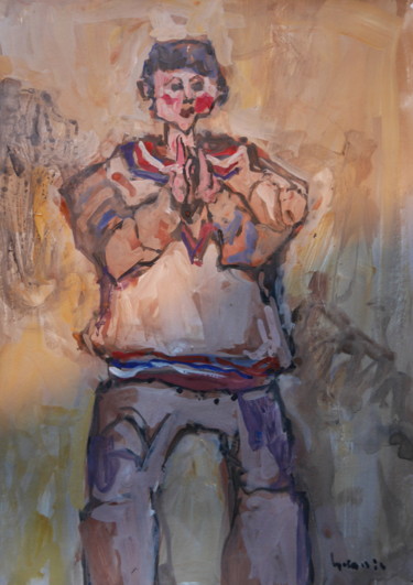 Peinture intitulée "enfant implorant23" par Gildas Cadic, Œuvre d'art originale, Gouache