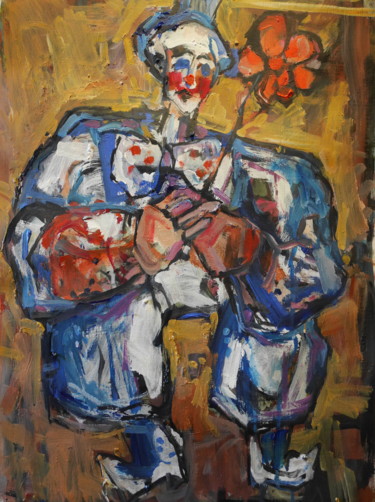 Painting titled "le clown et la fleur" by Gildas Cadic, Original Artwork, Acrylic