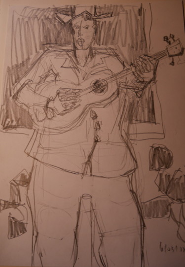 Drawing titled "le guitariste1" by Gildas Cadic, Original Artwork, Graphite