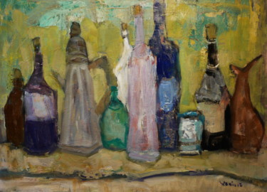 Malarstwo zatytułowany „bouteilles à l'atel…” autorstwa Gildas Cadic, Oryginalna praca, Olej