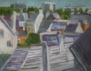Painting titled "toits à lorient" by Gildas Cadic, Original Artwork, Oil
