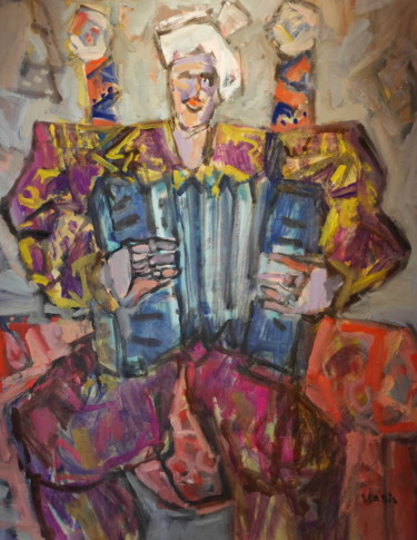 Peinture intitulée "joueur d'accordéon 1" par Gildas Cadic, Œuvre d'art originale, Huile