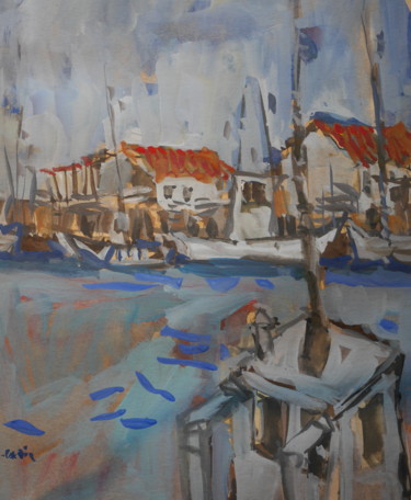 Schilderij getiteld "port de l'eguille c…" door Gildas Cadic, Origineel Kunstwerk, Gouache