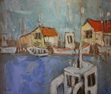 Painting titled "port de l'eguille c…" by Gildas Cadic, Original Artwork, Oil