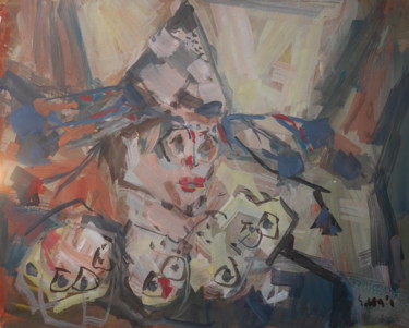 Painting titled "tête de clown" by Gildas Cadic, Original Artwork, Gouache
