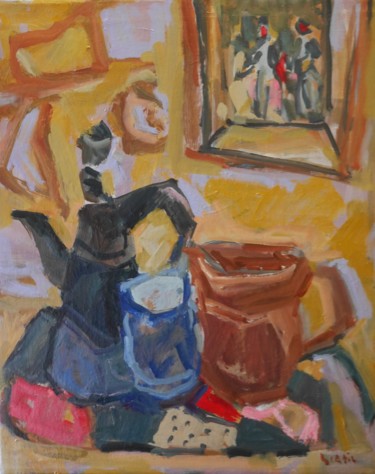 Painting titled "petit déjeuner" by Gildas Cadic, Original Artwork, Oil