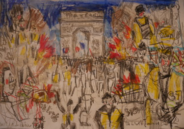 Drawing titled "les gilets jaunes" by Gildas Cadic, Original Artwork, Chalk