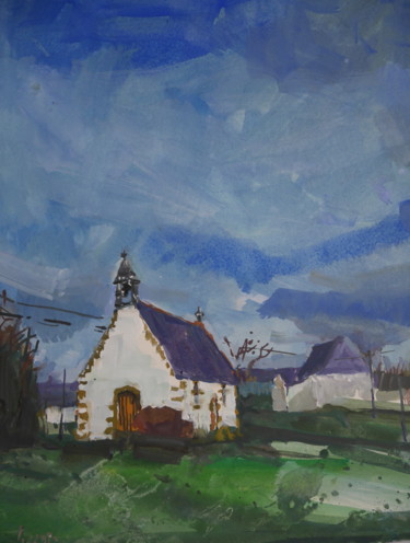 Painting titled "chapelle st adrien…" by Gildas Cadic, Original Artwork, Gouache