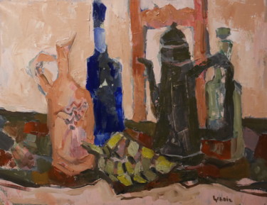 Peinture intitulée "nature morte à la b…" par Gildas Cadic, Œuvre d'art originale, Huile