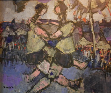 Painting titled "lutteurs à la fête…" by Gildas Cadic, Original Artwork, Acrylic