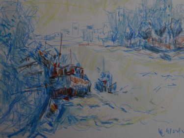 Dessin intitulée "quai de la vilaine" par Gildas Cadic, Œuvre d'art originale, Crayon