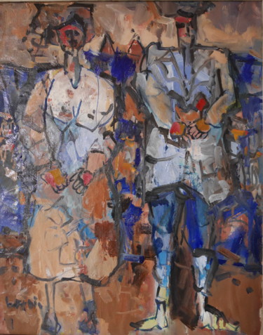 Peinture intitulée "retour du marché" par Gildas Cadic, Œuvre d'art originale, Huile