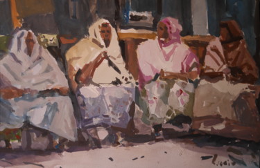 Peinture intitulée "les vendeuses de mo…" par Gildas Cadic, Œuvre d'art originale, Gouache
