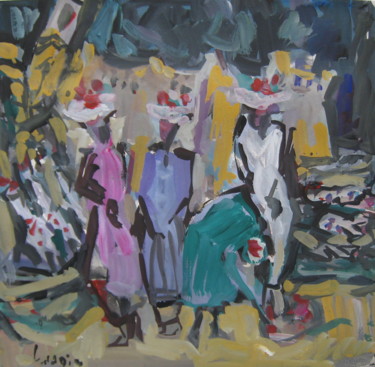 Peinture intitulée "En Afrique un soir" par Gildas Cadic, Œuvre d'art originale, Gouache