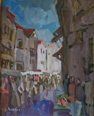 marché à SAUJON Peinture intitulée "marché à SAUJON" par Gildas Cadic, Œuvre d'art originale, Huile