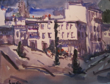 Painting titled "RUE TROTTIER HENNEB…" by Gildas Cadic, Original Artwork, Watercolor