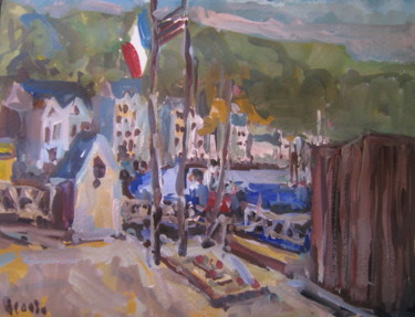 Pintura titulada "port d'hennebont" por Gildas Cadic, Obra de arte original, Gouache