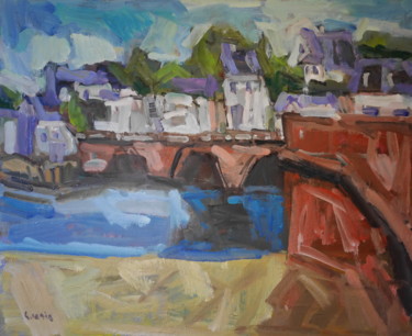 Painting titled "HENNEBONT pont jean…" by Gildas Cadic, Original Artwork, Oil